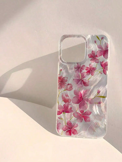 Phone Case 1pc Fashionable Floral Pattern Soft Glossy Transparent Anti-Fingerprint Anti-Scratch Phone