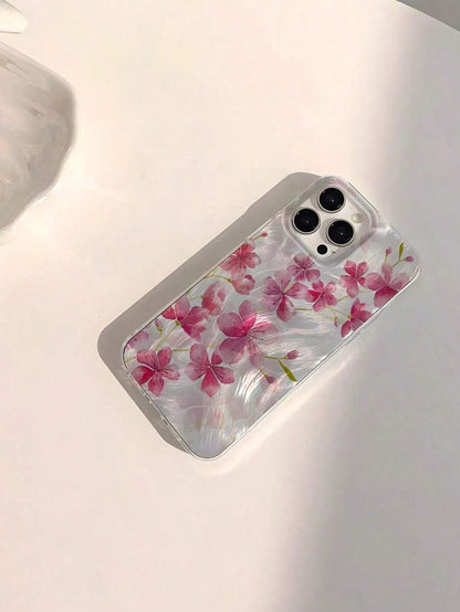 Phone Case 1pc Fashionable Floral Pattern Soft Glossy Transparent Anti-Fingerprint Anti-Scratch Phone