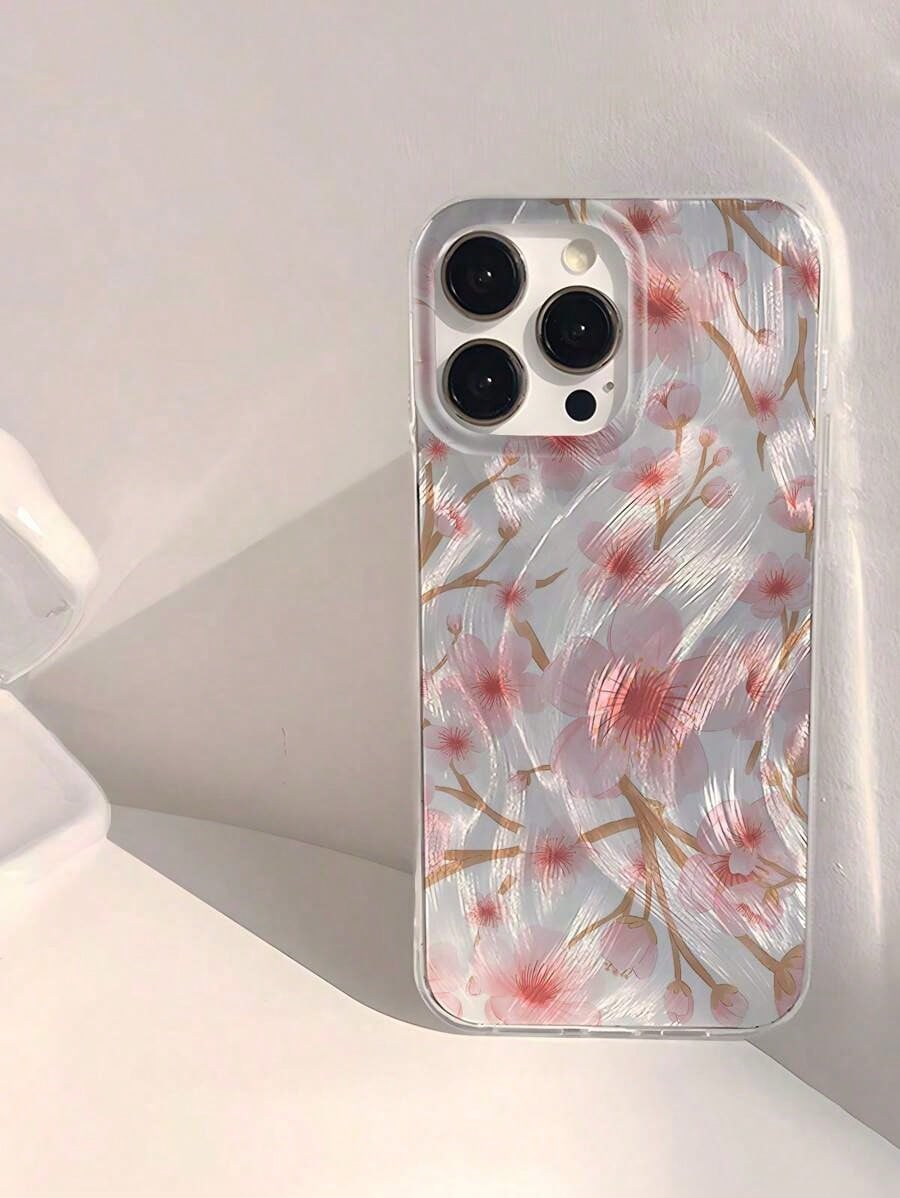 Phone Case 1pc Fashionable Floral Pattern Soft Glossy Transparent Anti-Fingerprint Anti-Scratch Phone