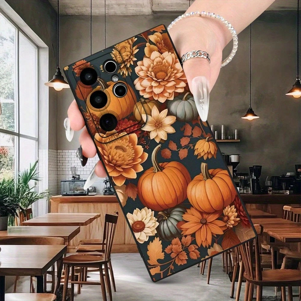 Phone Case: Autumn Country Style Pumpkin Floral Pattern Fashionable Matte Texture Phone Case For Men And Women, Comfortable Grip, Suitable For A13/A14/A25/A34/A52/A53/A54/A55/S20/S21/S22/S23/S24/S25 S