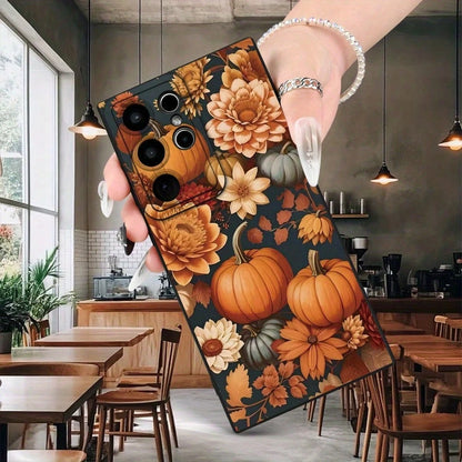 Phone Case: Autumn Country Style Pumpkin Floral Pattern Fashionable Matte Texture Phone Case For Men And Women, Comfortable Grip, Suitable For A13/A14/A25/A34/A52/A53/A54/A55/S20/S21/S22/S23/S24/S25 S