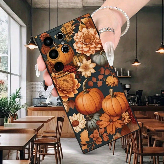 Phone Case: Autumn Country Style Pumpkin Floral Pattern Fashionable Matte Texture Phone Case For Men And Women, Comfortable Grip, Suitable For A13/A14/A25/A34/A52/A53/A54/A55/S20/S21/S22/S23/S24/S25 S