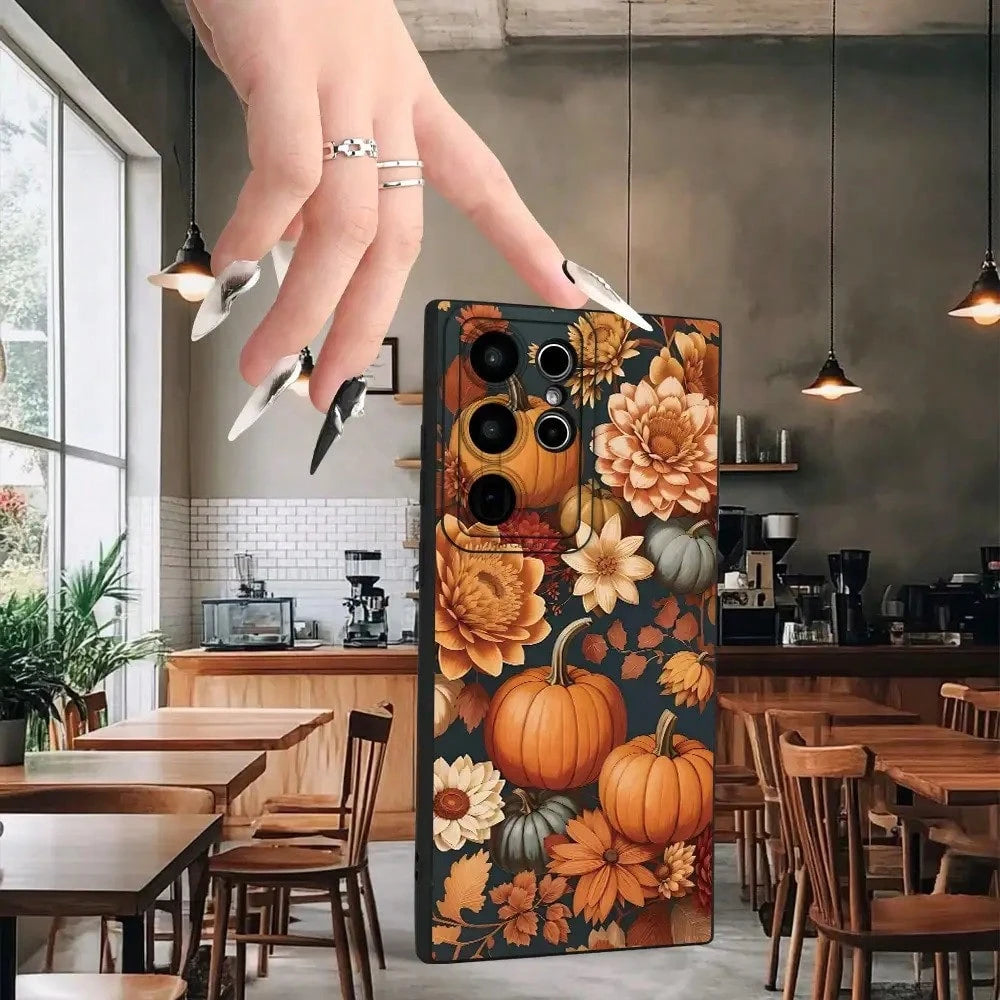 Phone Case: Autumn Country Style Pumpkin Floral Pattern Fashionable Matte Texture Phone Case For Men And Women, Comfortable Grip, Suitable For A13/A14/A25/A34/A52/A53/A54/A55/S20/S21/S22/S23/S24/S25 S
