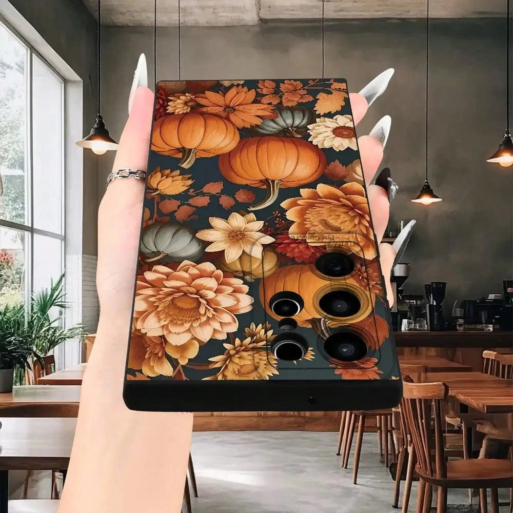 Phone Case: Autumn Country Style Pumpkin Floral Pattern Fashionable Matte Texture Phone Case For Men And Women, Comfortable Grip, Suitable For A13/A14/A25/A34/A52/A53/A54/A55/S20/S21/S22/S23/S24/S25 S