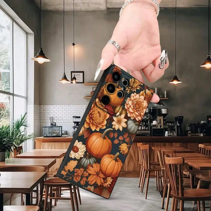 Phone Case: Autumn Country Style Pumpkin Floral Pattern Fashionable Matte Texture Phone Case For Men And Women, Comfortable Grip, Suitable For A13/A14/A25/A34/A52/A53/A54/A55/S20/S21/S22/S23/S24/S25 S