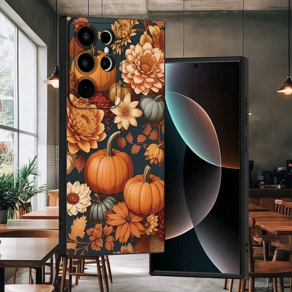 Phone Case: Autumn Country Style Pumpkin Floral Pattern Fashionable Matte Texture Phone Case For Men And Women, Comfortable Grip, Suitable For A13/A14/A25/A34/A52/A53/A54/A55/S20/S21/S22/S23/S24/S25 S