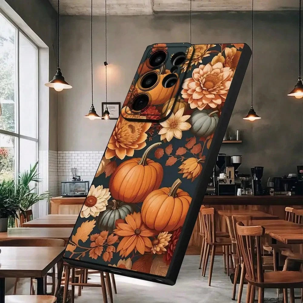 Phone Case: Autumn Country Style Pumpkin Floral Pattern Fashionable Matte Texture Phone Case For Men And Women, Comfortable Grip, Suitable For A13/A14/A25/A34/A52/A53/A54/A55/S20/S21/S22/S23/S24/S25 S