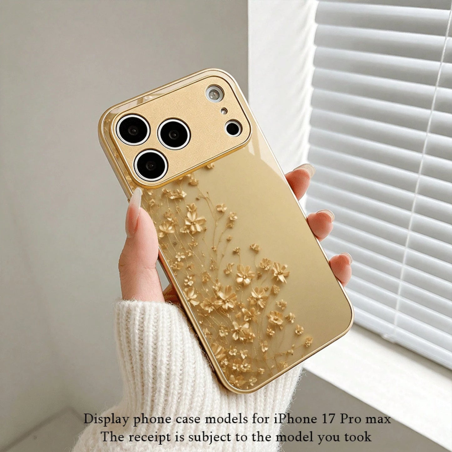 Phone Case- Exquisite And Elegant Golden Flower Print Pattern Metallic Paint Glass Phone Case For Iphone 17/16/16Pro/16Promax/16Plus/16E, 15/15Plus/15Pro/15Promax, 14/14Plus/14Pro/14Promax, 13/13Pro
