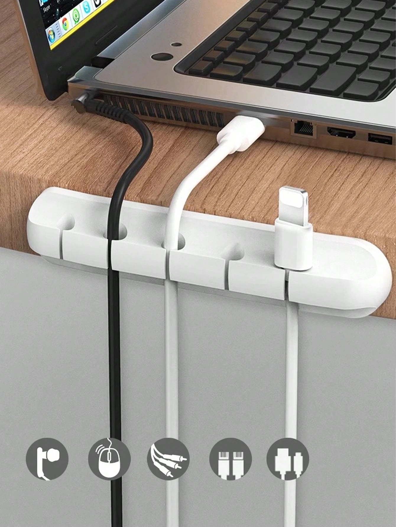 Phone Data Cable Organizer, Charging Cable Holder, Computer Earphone Cord Clip, Desk/Bedside/Car Self-Adhesive Cable Winder Clip