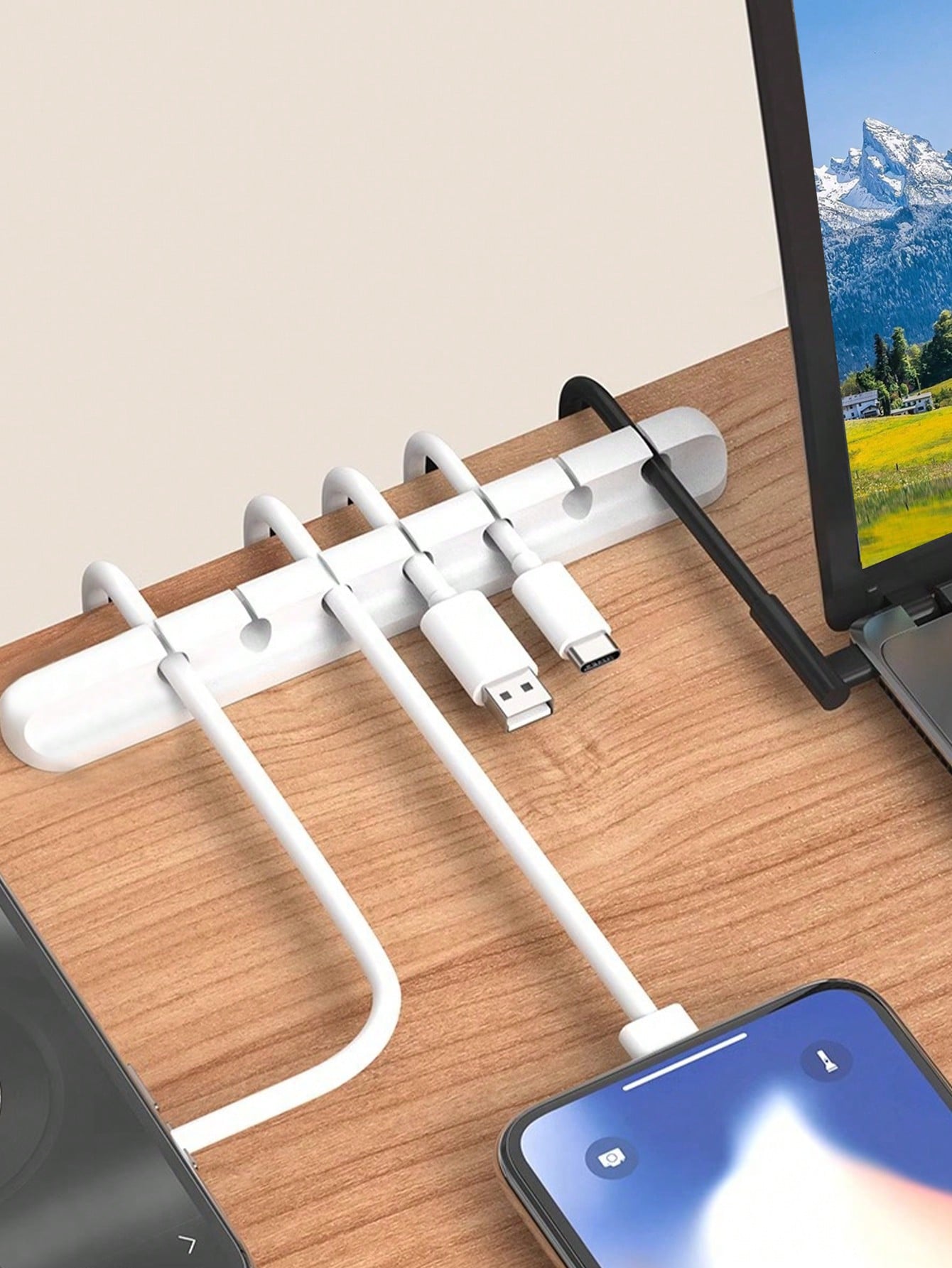 Phone Data Cable Organizer, Charging Cable Holder, Computer Earphone Cord Clip, Desk/Bedside/Car Self-Adhesive Cable Winder Clip