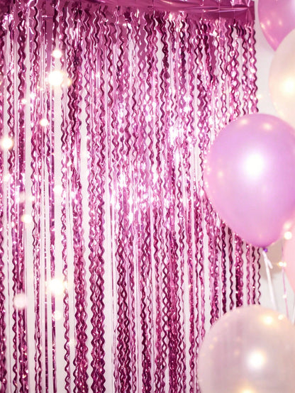 Pink And Blue Foil Fringe Curtain, Wavy Fringe Curtain, Suitable For Gender Reveal Party Decoration, Baby Shower Theme Boy Or Girl Backdrop, Photo Prop Supplies Set, Shiny Metallic Fringe Curtain Door
