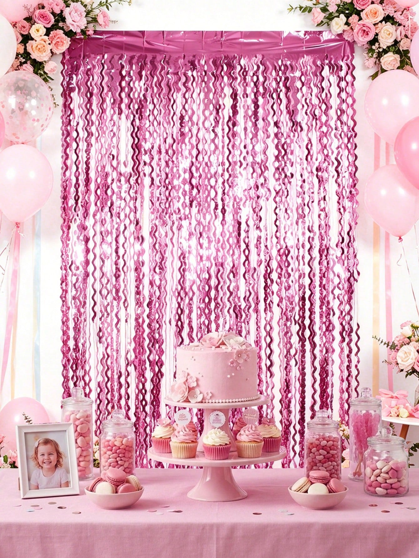 Pink And Blue Foil Fringe Curtain, Wavy Fringe Curtain, Suitable For Gender Reveal Party Decoration, Baby Shower Theme Boy Or Girl Backdrop, Photo Prop Supplies Set, Shiny Metallic Fringe Curtain Door