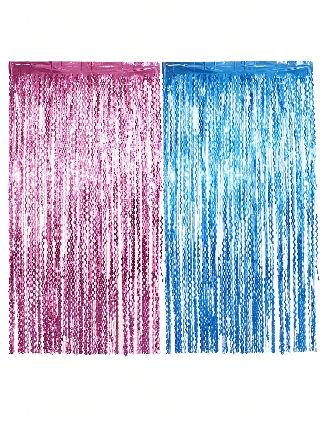 Pink And Blue Foil Fringe Curtain, Wavy Fringe Curtain, Suitable For Gender Reveal Party Decoration, Baby Shower Theme Boy Or Girl Backdrop, Photo Prop Supplies Set, Shiny Metallic Fringe Curtain Door