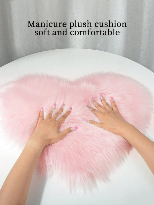 Pink Heart-Shaped Ins-Style Nail Art Photoshoot Props, Flat Lay Accessories, Fluffy Long Mat For Nail Polish Display & Live Streaming