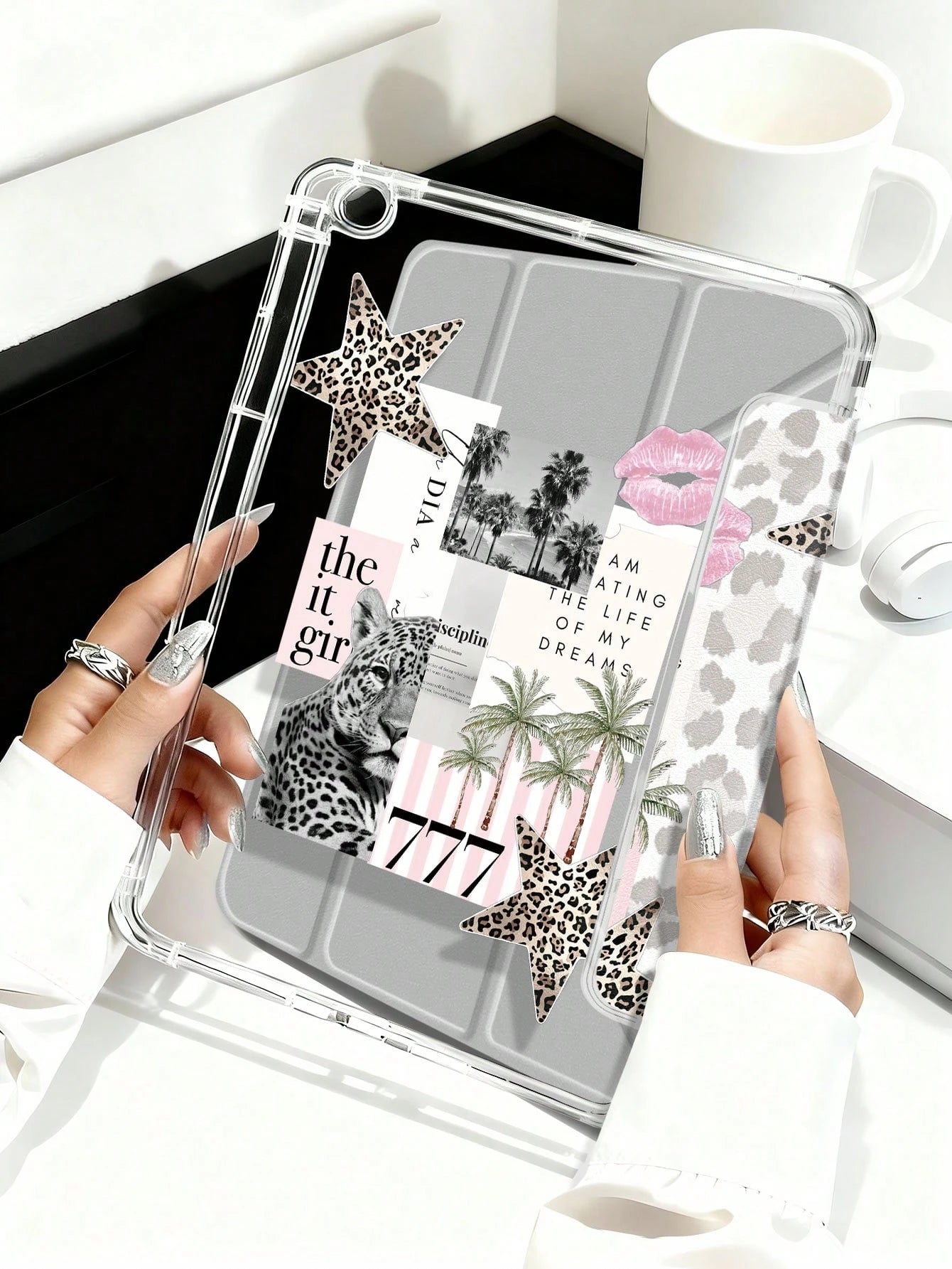 Pink Leopard Print Shockproof Leopard, Star, Palm Tree Pattern Air 8 (M4) 2026 (11-Inch), Air 8 (M4) 2026 (13-Inch), 11-Inch Air M3 2025/M2 2024, Air 5th Gen 2022, (A16) 11-Inch 11th Gen 2025, Galaxy