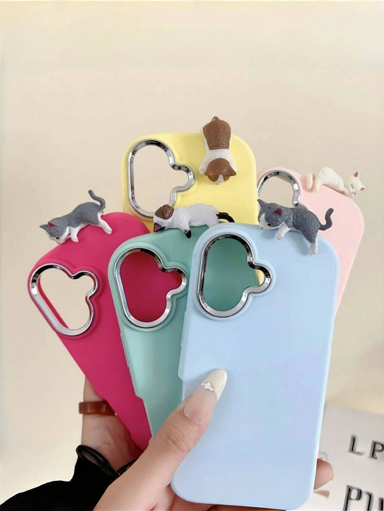 Pink & Light Blue Cute Cat Pendant Phone Case- Compatible With Apple 16/15/14/13/12, Transsion And More, Kawai Light Blue/Pink Matte Phone Case With 3D Lying Cat Decor & Silver Camera Bump Shockproof