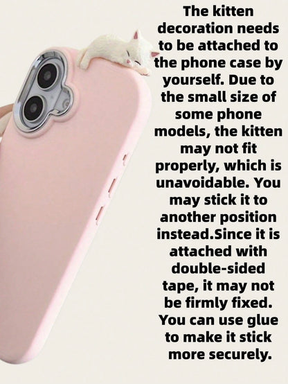 Pink & Light Blue Cute Cat Pendant Phone Case- Compatible With Apple 16/15/14/13/12, Transsion And More, Kawai Light Blue/Pink Matte Phone Case With 3D Lying Cat Decor & Silver Camera Bump Shockproof