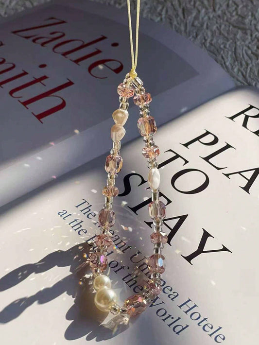 Pink Phone Chain With Crystal Shell Phone Rope Wrist Strap, Camera & Phone Accessory Gifts For Mother, Family, Friends, Birthday, Holiday Phone Charm