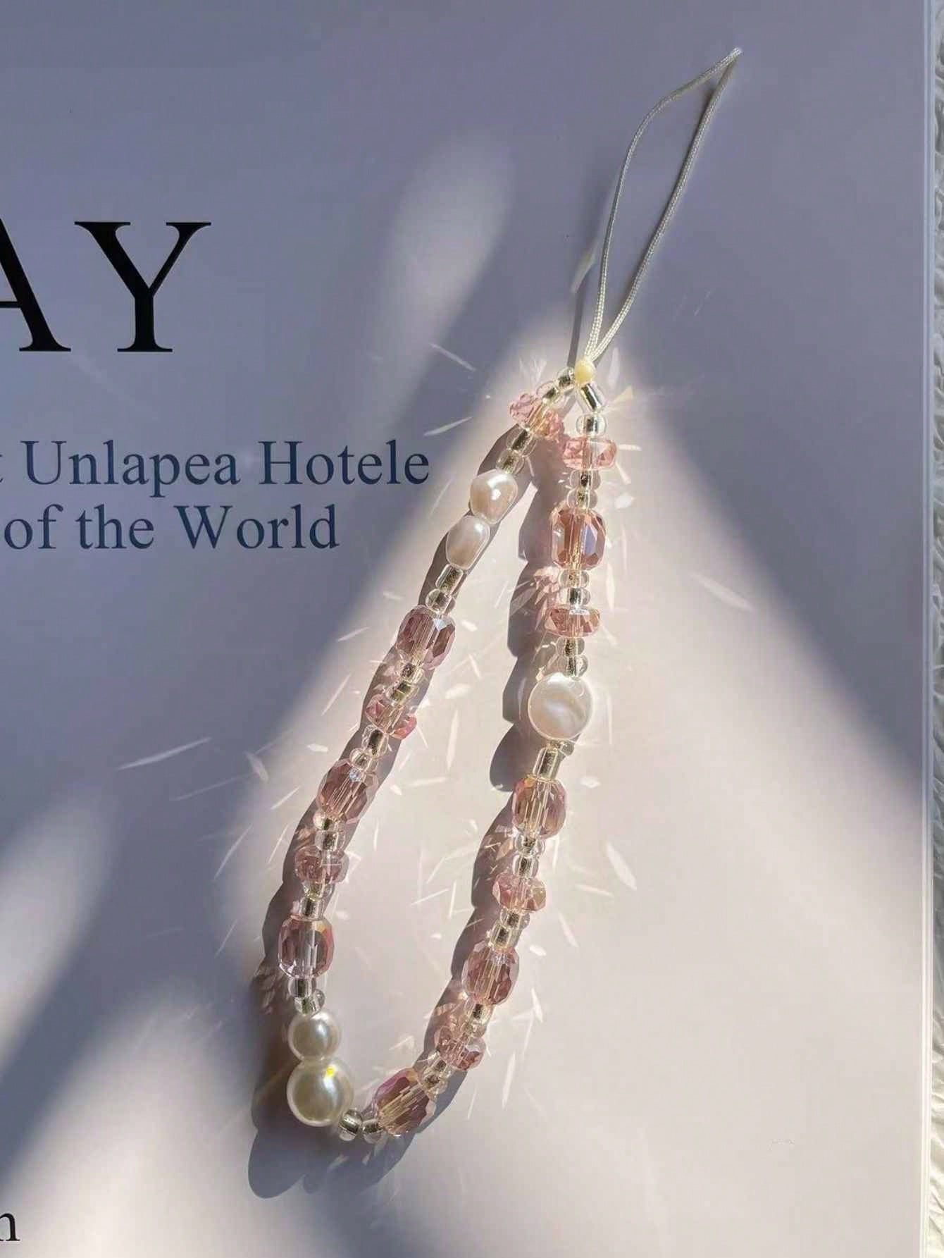 Pink Phone Chain With Crystal Shell Phone Rope Wrist Strap, Camera & Phone Accessory Gifts For Mother, Family, Friends, Birthday, Holiday Phone Charm