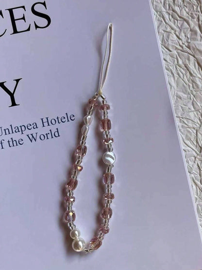 Pink Phone Chain With Crystal Shell Phone Rope Wrist Strap, Camera & Phone Accessory Gifts For Mother, Family, Friends, Birthday, Holiday Phone Charm