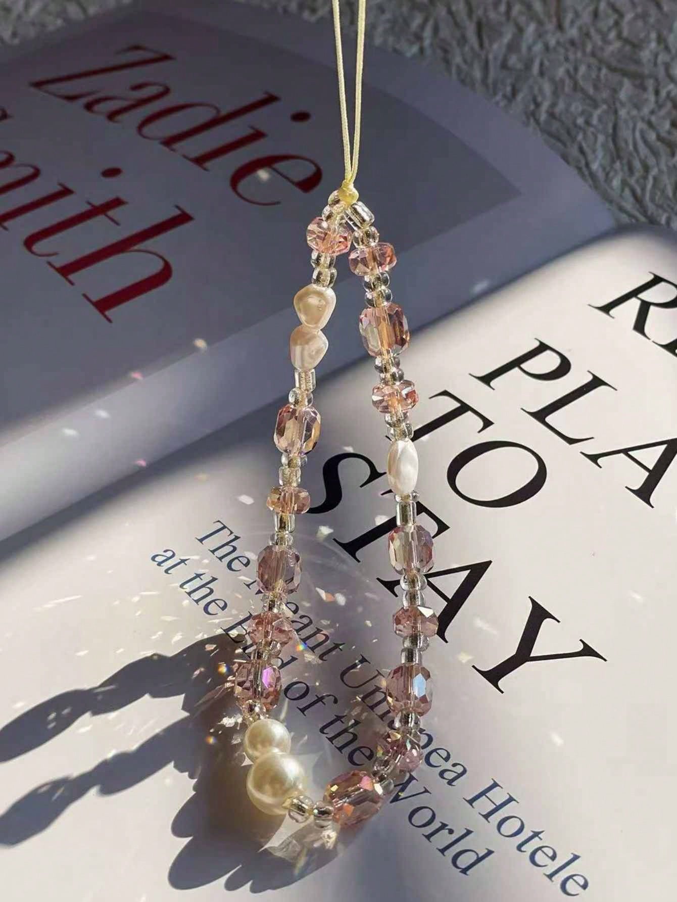 Pink Phone Chain With Crystal Shell Phone Rope Wrist Strap, Camera & Phone Accessory Gifts For Mother, Family, Friends, Birthday, Holiday Phone Charm