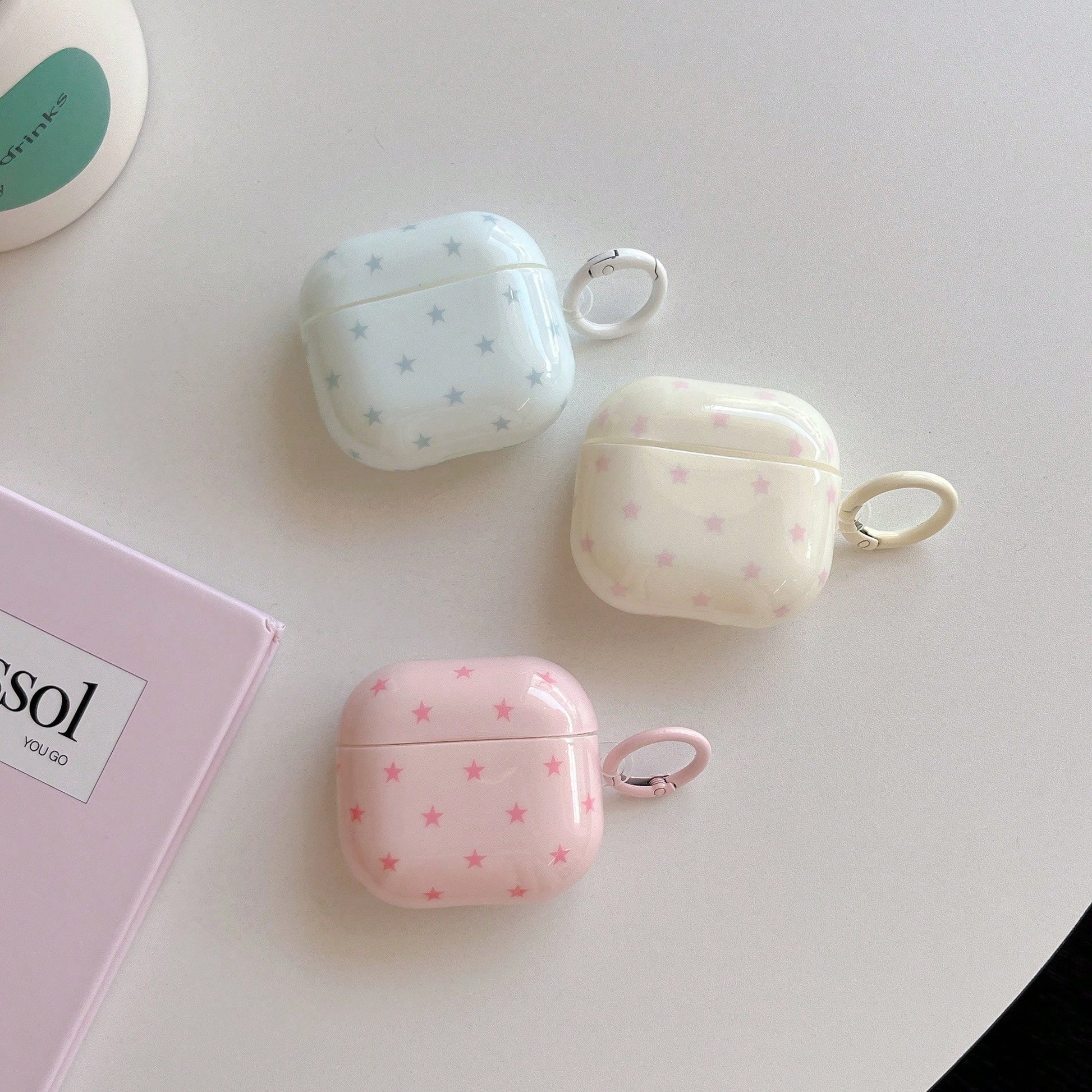 Pink Polka Dot Minimalist Design Earphone Case + Hanging Loop Set, Compatible With Apple Pro2/ Pro/ 4/ 3/ 2