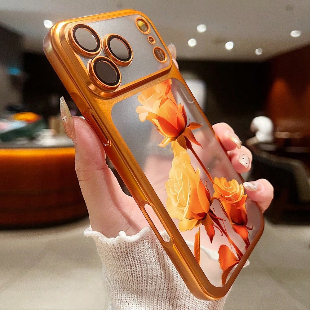 Pink Rose Flower Pattern Fashion Phone Case 1pc New Pink Rose Electroplated Airbag Anti-Fall/Thickened Transparent TPU Protective Case Compatible With IPhone 17/16 Pro Max/16 Pro/16/13 Pro Max/12 Pro