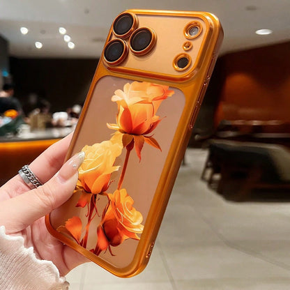Pink Rose Flower Pattern Fashion Phone Case 1pc New Pink Rose Electroplated Airbag Anti-Fall/Thickened Transparent TPU Protective Case Compatible With IPhone 17/16 Pro Max/16 Pro/16/13 Pro Max/12 Pro