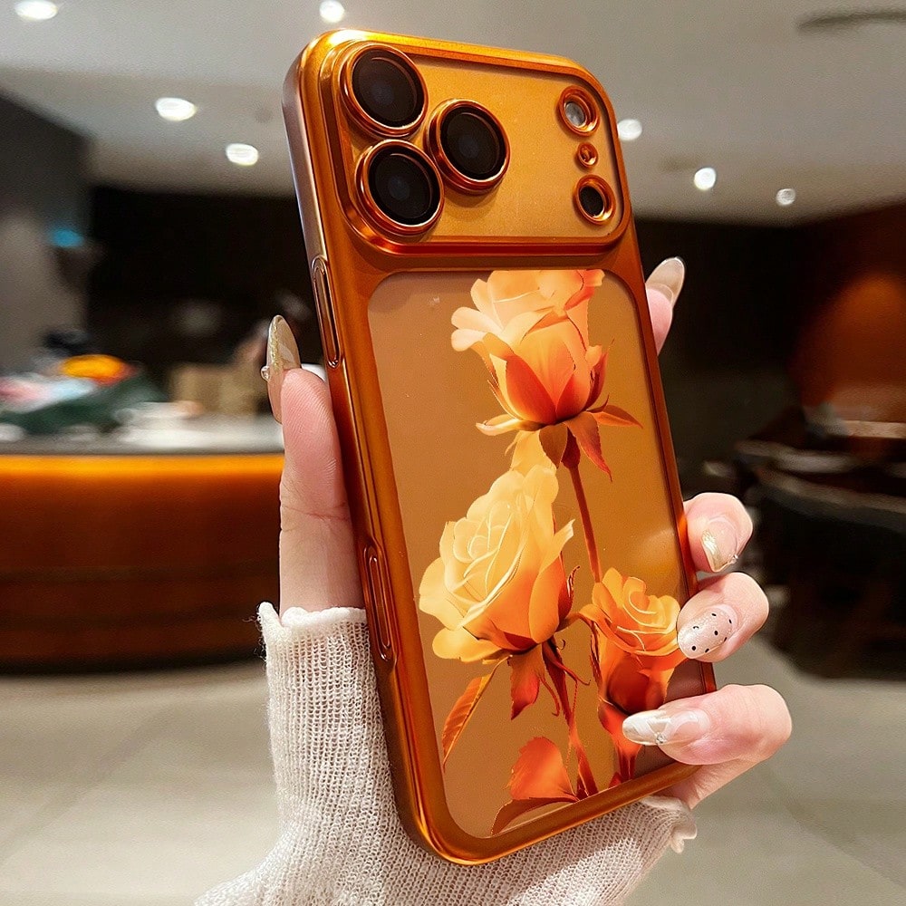 Pink Rose Flower Pattern Fashion Phone Case 1pc New Pink Rose Electroplated Airbag Anti-Fall/Thickened Transparent TPU Protective Case Compatible With IPhone 17/16 Pro Max/16 Pro/16/13 Pro Max/12 Pro