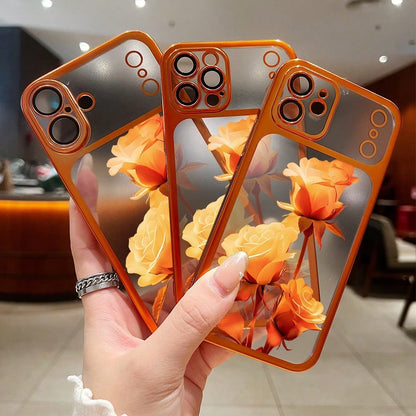 Pink Rose Flower Pattern Fashion Phone Case 1pc New Pink Rose Electroplated Airbag Anti-Fall/Thickened Transparent TPU Protective Case Compatible With IPhone 17/16 Pro Max/16 Pro/16/13 Pro Max/12 Pro