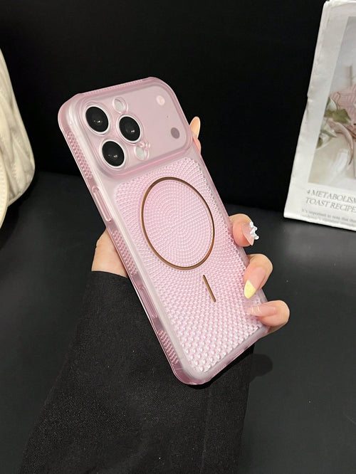 Pink Semi-Transparent Honeycomb Heat Dissipation Phone Case For Summer, Continuous Cooling, Unique Honeycomb Hole Design, Compatible With Apple 17 16 15 14 13 Pro Max Series, PC Hard Shell, Protective