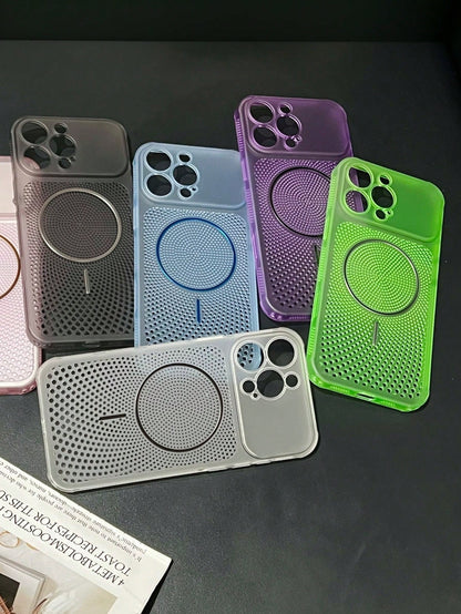 Pink Semi-Transparent Honeycomb Heat Dissipation Phone Case For Summer, Continuous Cooling, Unique Honeycomb Hole Design, Compatible With Apple 17 16 15 14 13 Pro Max Series, PC Hard Shell, Protective