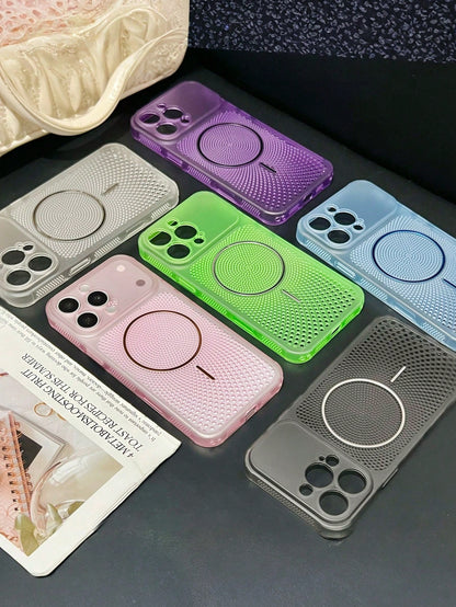 Pink Semi-Transparent Honeycomb Heat Dissipation Phone Case For Summer, Continuous Cooling, Unique Honeycomb Hole Design, Compatible With Apple 17 16 15 14 13 Pro Max Series, PC Hard Shell, Protective