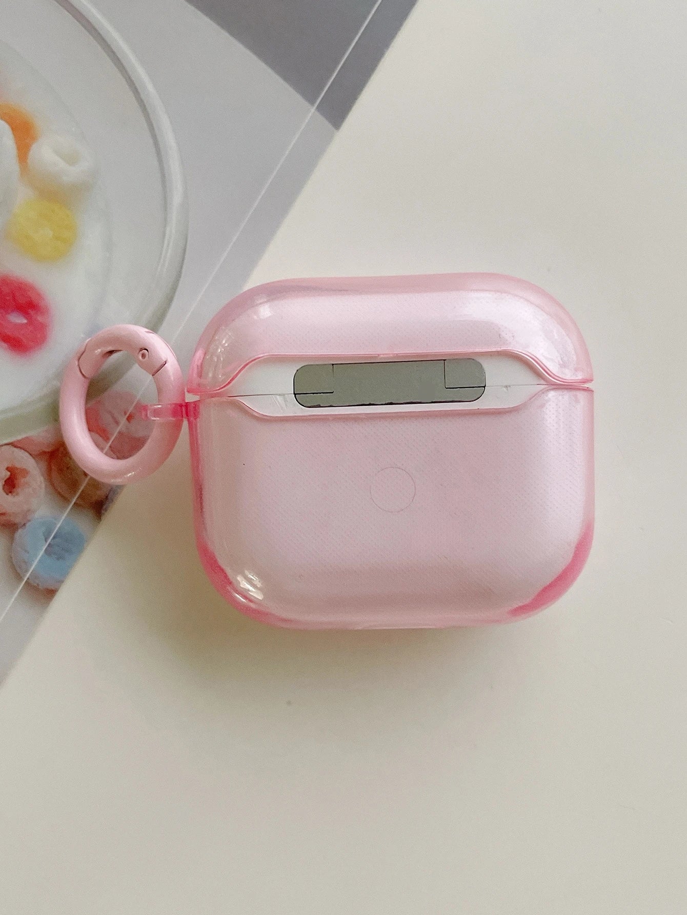 Pink Solid Color Bluetooth Earphone Case Pink Solid Color Transparent Protective Case With Ring Buckle Anti-Drop Earphone Case Compatible With Apple 1/2/3/4 Pro Pro 2nd Generation Bluetooth Earphones