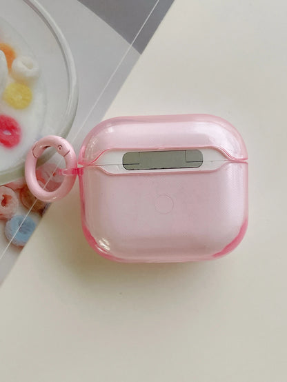 Pink Solid Color Bluetooth Earphone Case Pink Solid Color Transparent Protective Case With Ring Buckle Anti-Drop Earphone Case Compatible With Apple 1/2/3/4 Pro Pro 2nd Generation Bluetooth Earphones