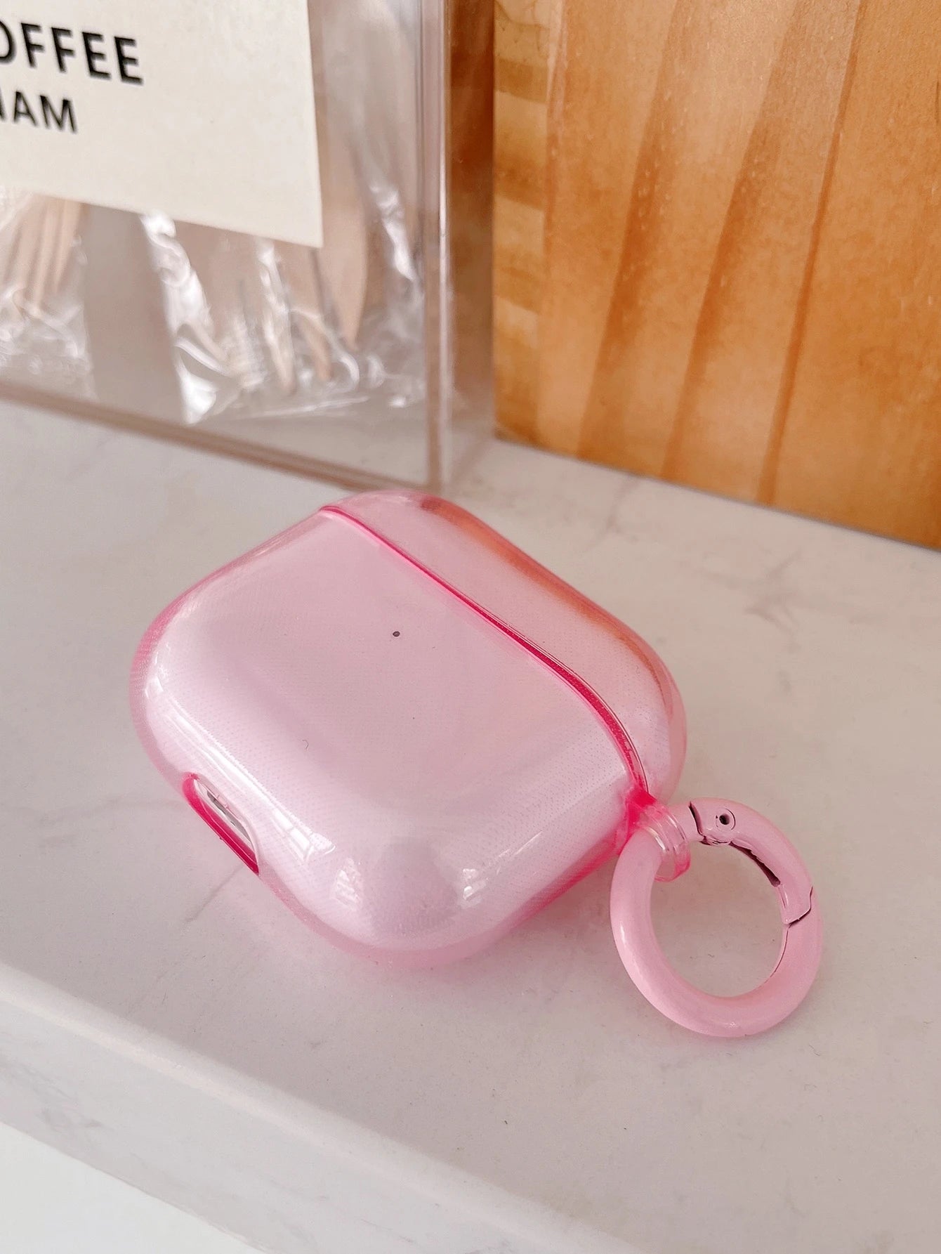 Pink Solid Color Bluetooth Earphone Case Pink Solid Color Transparent Protective Case With Ring Buckle Anti-Drop Earphone Case Compatible With Apple 1/2/3/4 Pro Pro 2nd Generation Bluetooth Earphones
