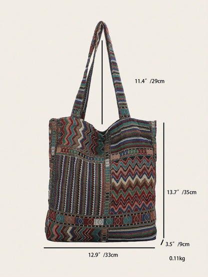 Plaid Pattern Linen Shoulder Bag With Random Arrangement, Vintage, Retro, Bohemian Style Boho Bag For Women, Matching With Ibiza Fits Perfectly, Bohemian Outfit For Women, Boho, Vintage