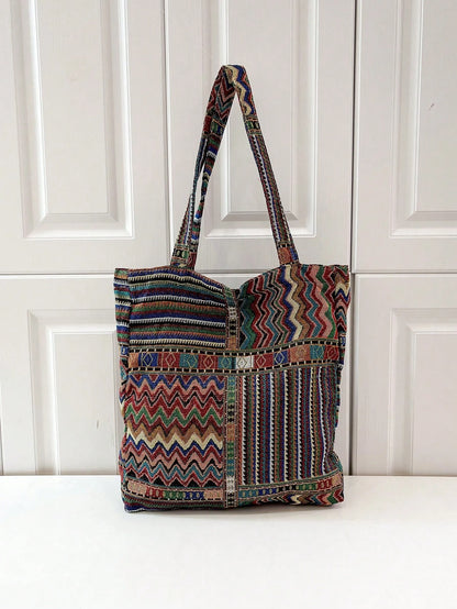 Plaid Pattern Linen Shoulder Bag With Random Arrangement, Vintage, Retro, Bohemian Style Boho Bag For Women, Matching With Ibiza Fits Perfectly, Bohemian Outfit For Women, Boho, Vintage