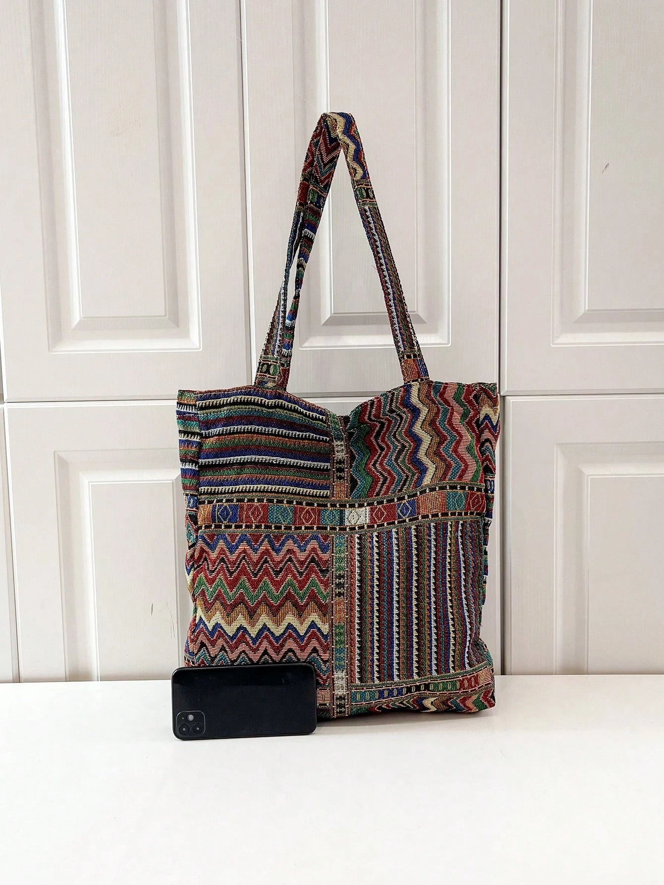 Plaid Pattern Linen Shoulder Bag With Random Arrangement, Vintage, Retro, Bohemian Style Boho Bag For Women, Matching With Ibiza Fits Perfectly, Bohemian Outfit For Women, Boho, Vintage