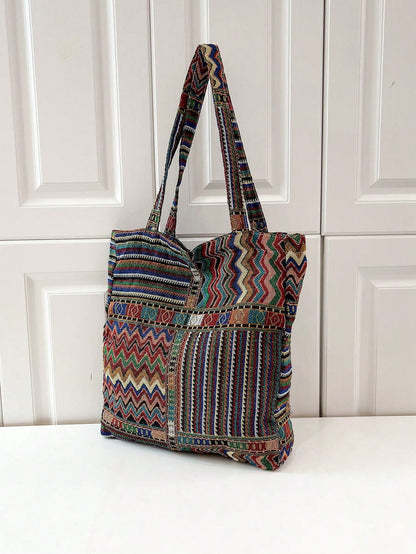 Plaid Pattern Linen Shoulder Bag With Random Arrangement, Vintage, Retro, Bohemian Style Boho Bag For Women, Matching With Ibiza Fits Perfectly, Bohemian Outfit For Women, Boho, Vintage