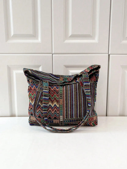 Plaid Pattern Linen Shoulder Bag With Random Arrangement, Vintage, Retro, Bohemian Style Boho Bag For Women, Matching With Ibiza Fits Perfectly, Bohemian Outfit For Women, Boho, Vintage