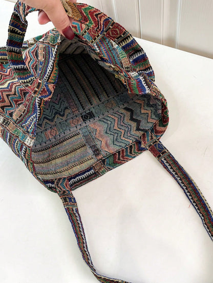 Plaid Pattern Linen Shoulder Bag With Random Arrangement, Vintage, Retro, Bohemian Style Boho Bag For Women, Matching With Ibiza Fits Perfectly, Bohemian Outfit For Women, Boho, Vintage