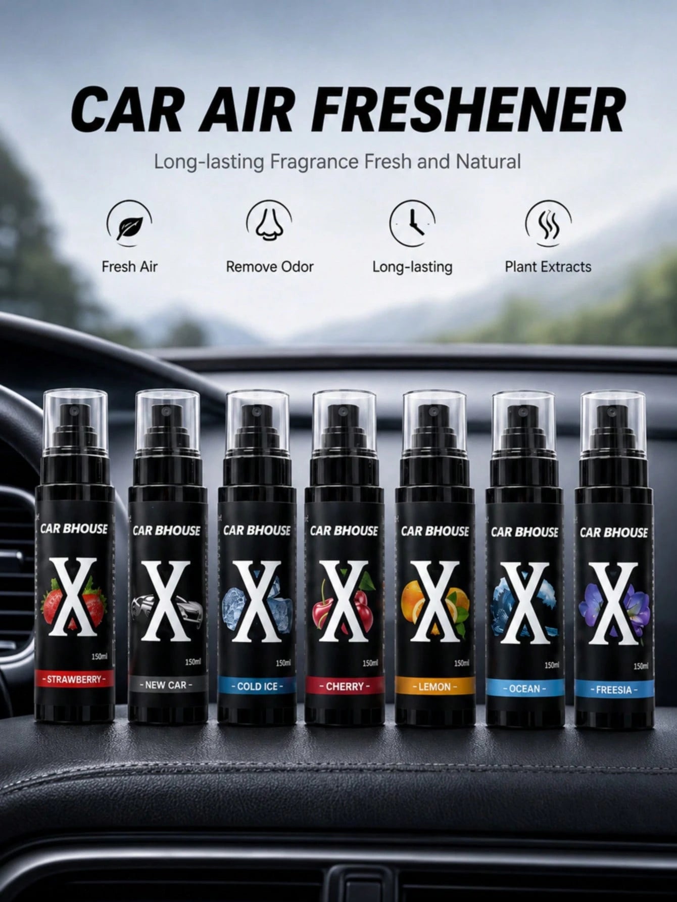 Plant-Based Car Air Freshener Spray, 9 Scents Vanilla/Bubblegum/Cherry/New Car/Oud/Ocean, Long-Lasting Odor Eliminator, Cute Car Accessories For Women, Car/Home/RV Fragrance, Gift For Men & Women