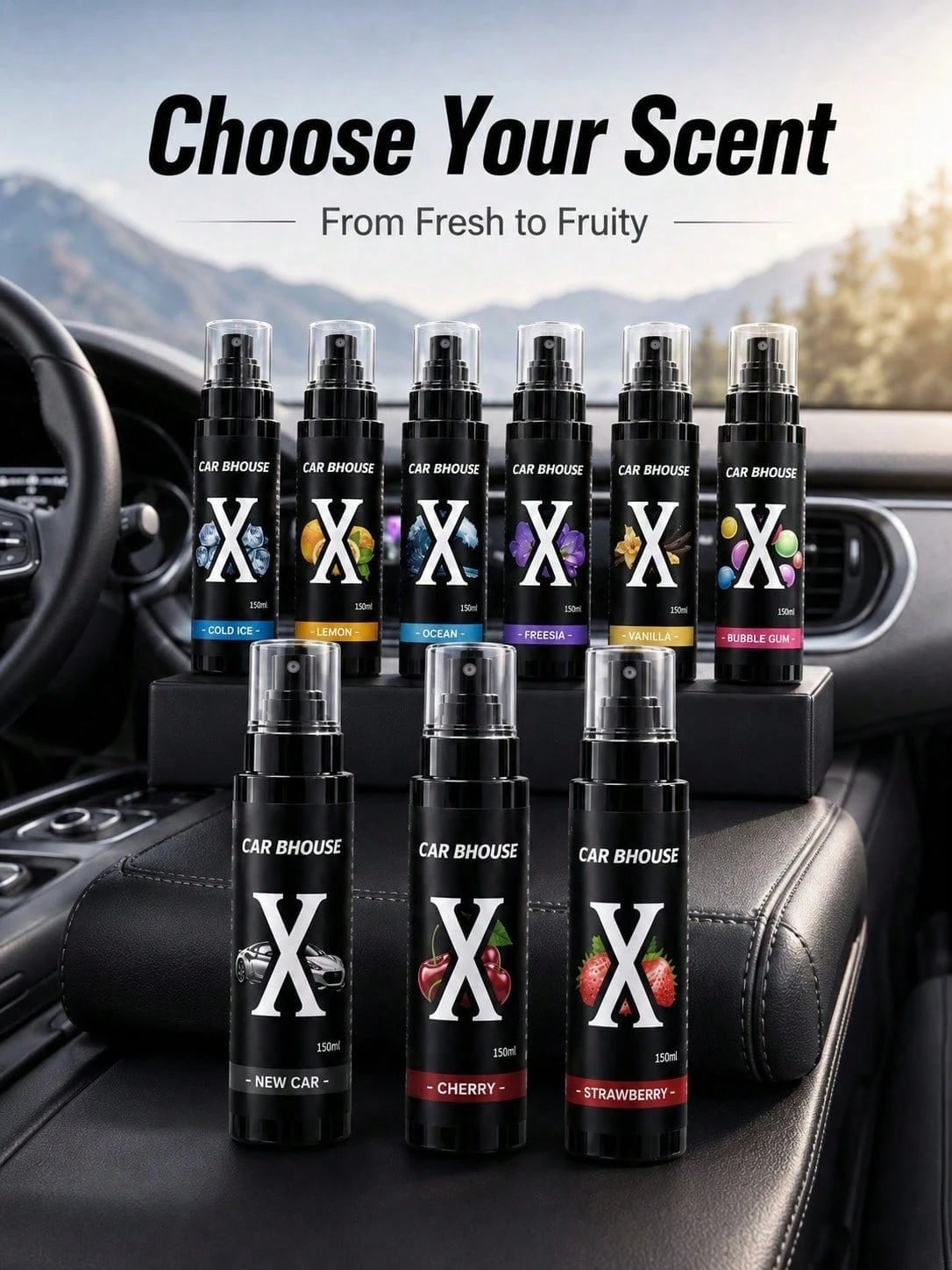 Plant-Based Car Air Freshener Spray, 9 Scents Vanilla/Bubblegum/Cherry/New Car/Oud/Ocean, Long-Lasting Odor Eliminator, Cute Car Accessories For Women, Car/Home/RV Fragrance, Gift For Men & Women