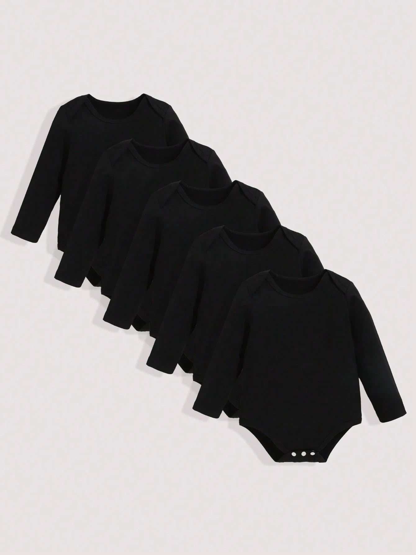 Playful Pals 5pcs/Set Baby Boy Casual Solid Color Bodysuits, Versatile Long Sleeve Bodysuit, All Season Chic Outfits For Autumn/Winter