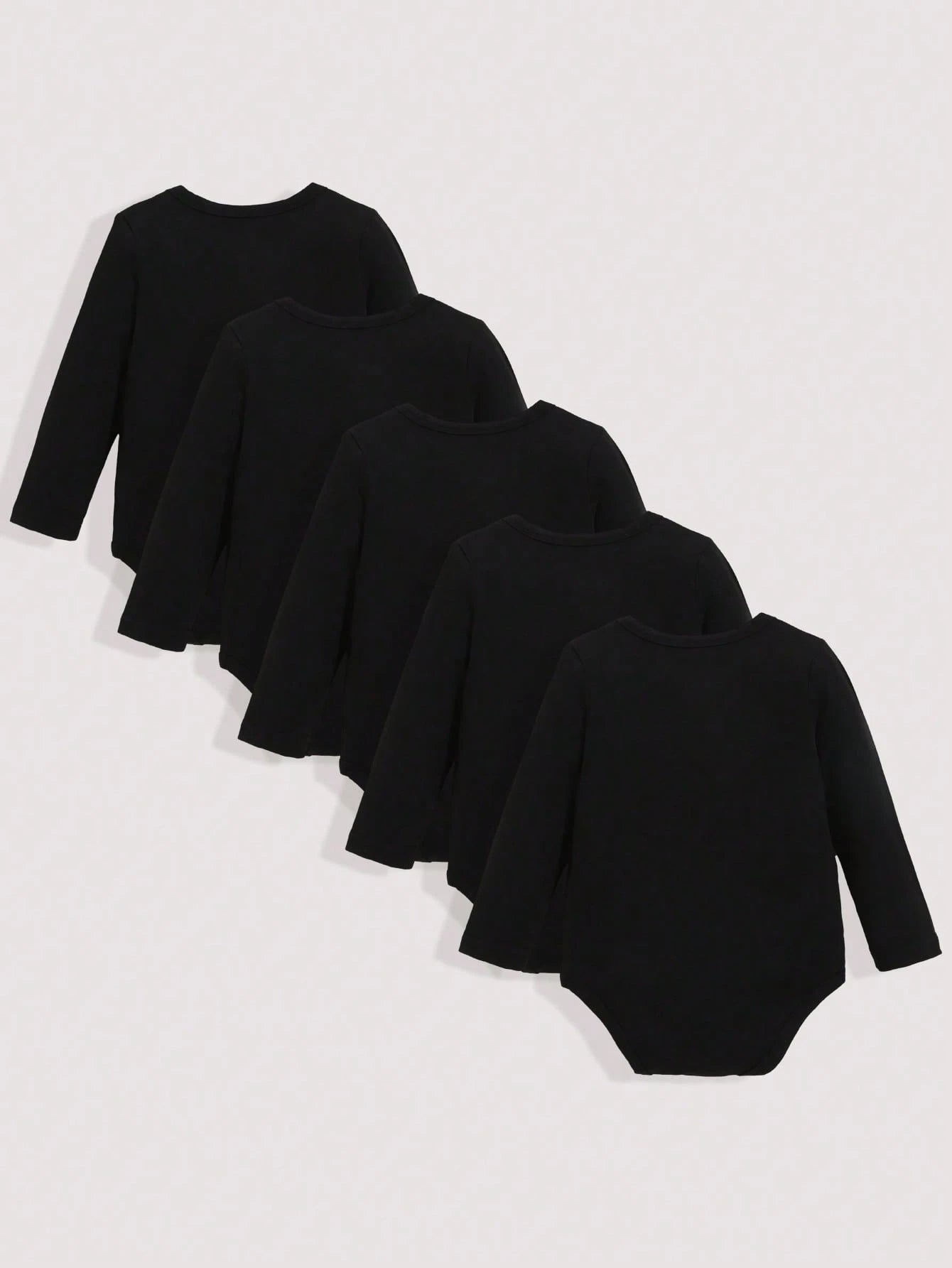Playful Pals 5pcs/Set Baby Boy Casual Solid Color Bodysuits, Versatile Long Sleeve Bodysuit, All Season Chic Outfits For Autumn/Winter