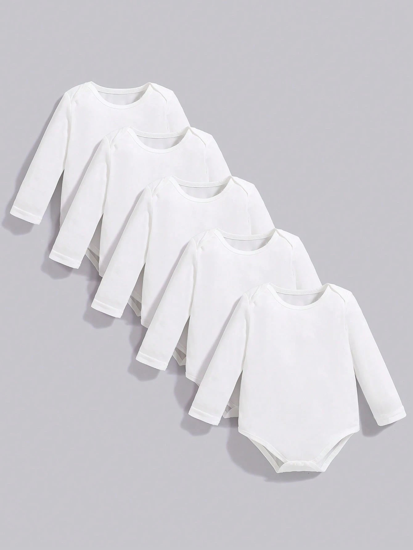 Playful Pals 5pcs/Set Baby Boy Casual Solid Color Bodysuits, Versatile Long Sleeve Bodysuit, All Season Chic Outfits For Autumn/Winter