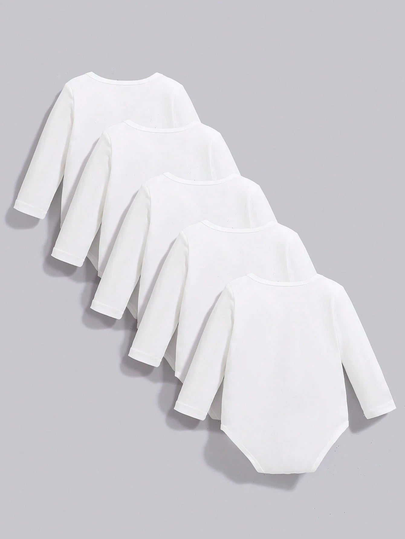 Playful Pals 5pcs/Set Baby Boy Casual Solid Color Bodysuits, Versatile Long Sleeve Bodysuit, All Season Chic Outfits For Autumn/Winter