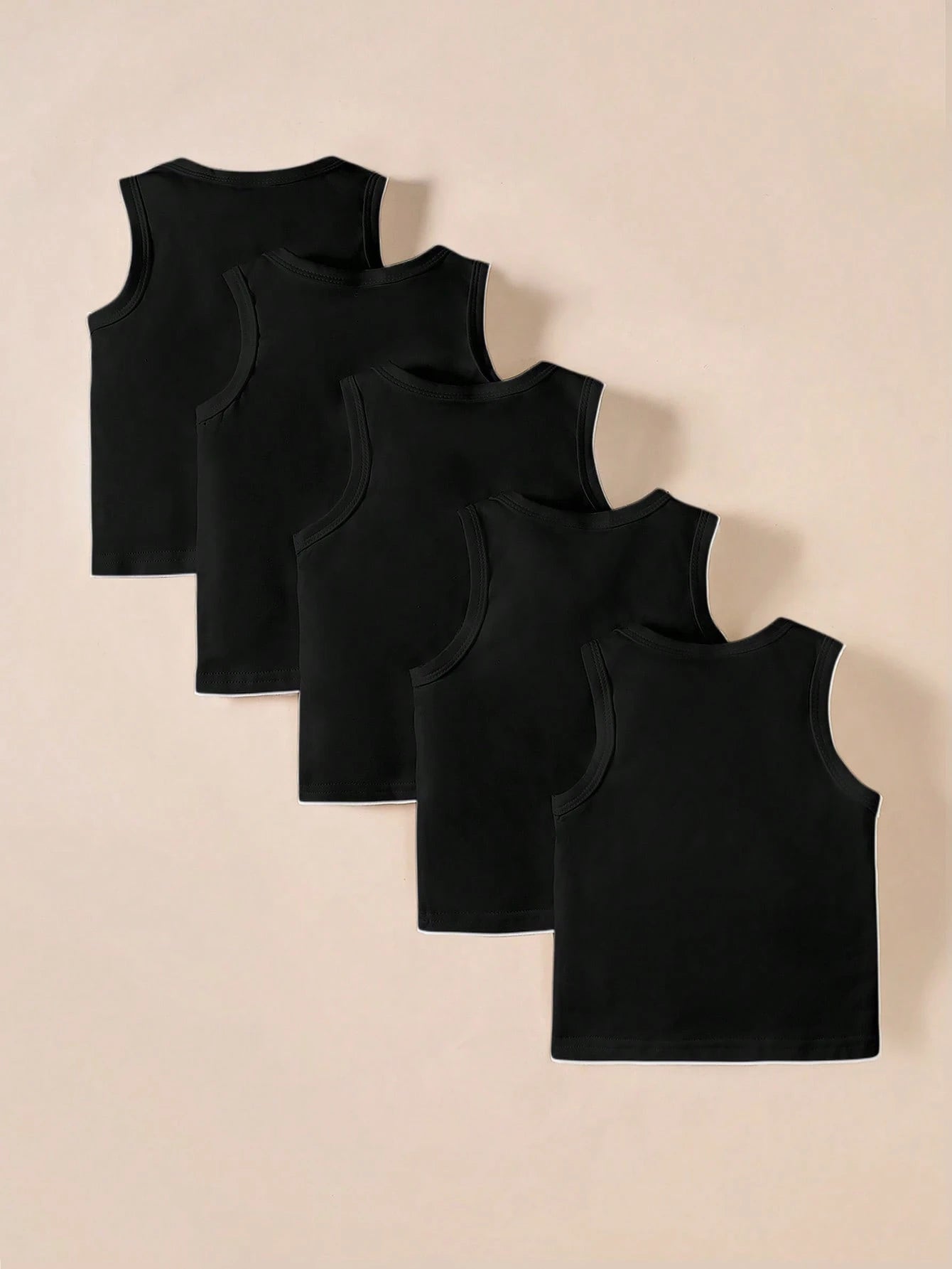 Playful Pals 5pcs/Set Baby Boys Black Knit Sleeveless Tank Tops Summer Casual Work Vest Tees For 6 Months To 3 Years Soft Layering Piece For Outings And Travel