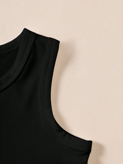 Playful Pals 5pcs/Set Baby Boys Black Knit Sleeveless Tank Tops Summer Casual Work Vest Tees For 6 Months To 3 Years Soft Layering Piece For Outings And Travel